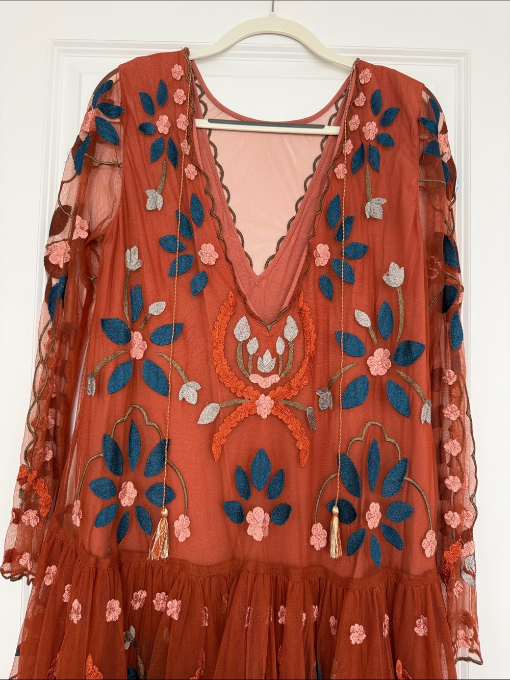 Free People Hearts Are Wild Embroidered Tulle Dress in a rust orange color - Picture 4 of 6